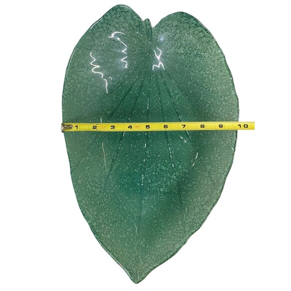 Vintage Leaf Fruit Bowl Art Deco Glass Green Serving Dish Decor 15 1/4” X  10” - Picture 7 of 14